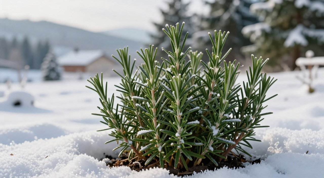 Alecrim no frio cultivado em vaso durante os cuidados da planta no inverno.