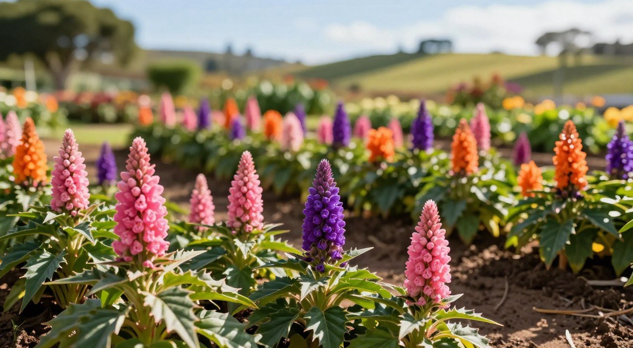 Flores de boca-de-leão coloridas cultivadas em canteiro ensolarado com florescimento abundante.